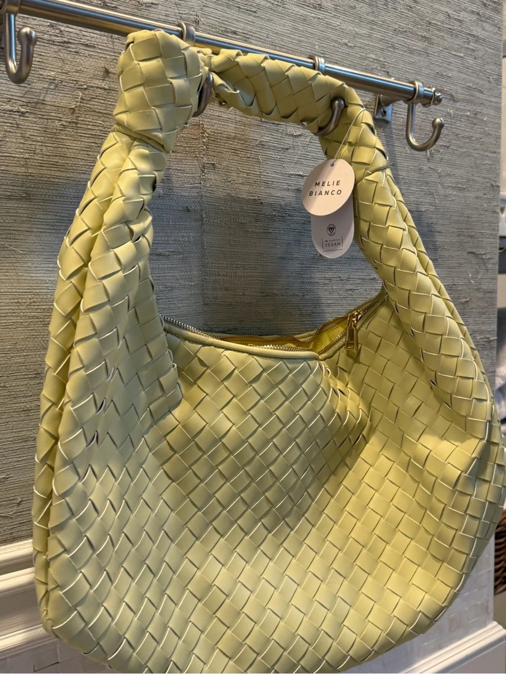 new Anthropologie melie Bianco Brigitte oversized XL woven knot satchel citron
